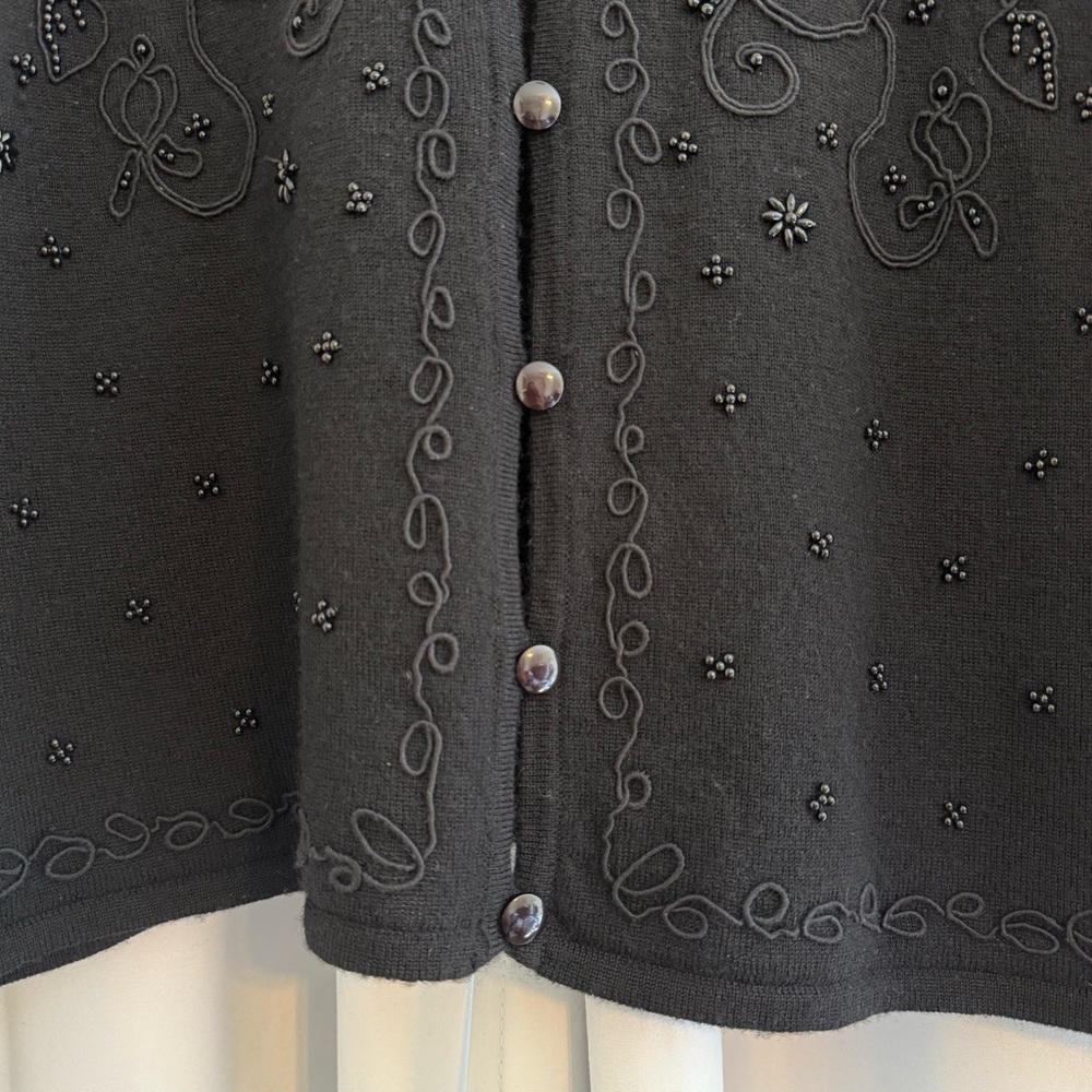 Vintage Ann Taylor LOFT Beaded Wool Cardigan Black Floral Women’s Large - Picture 5 of 9